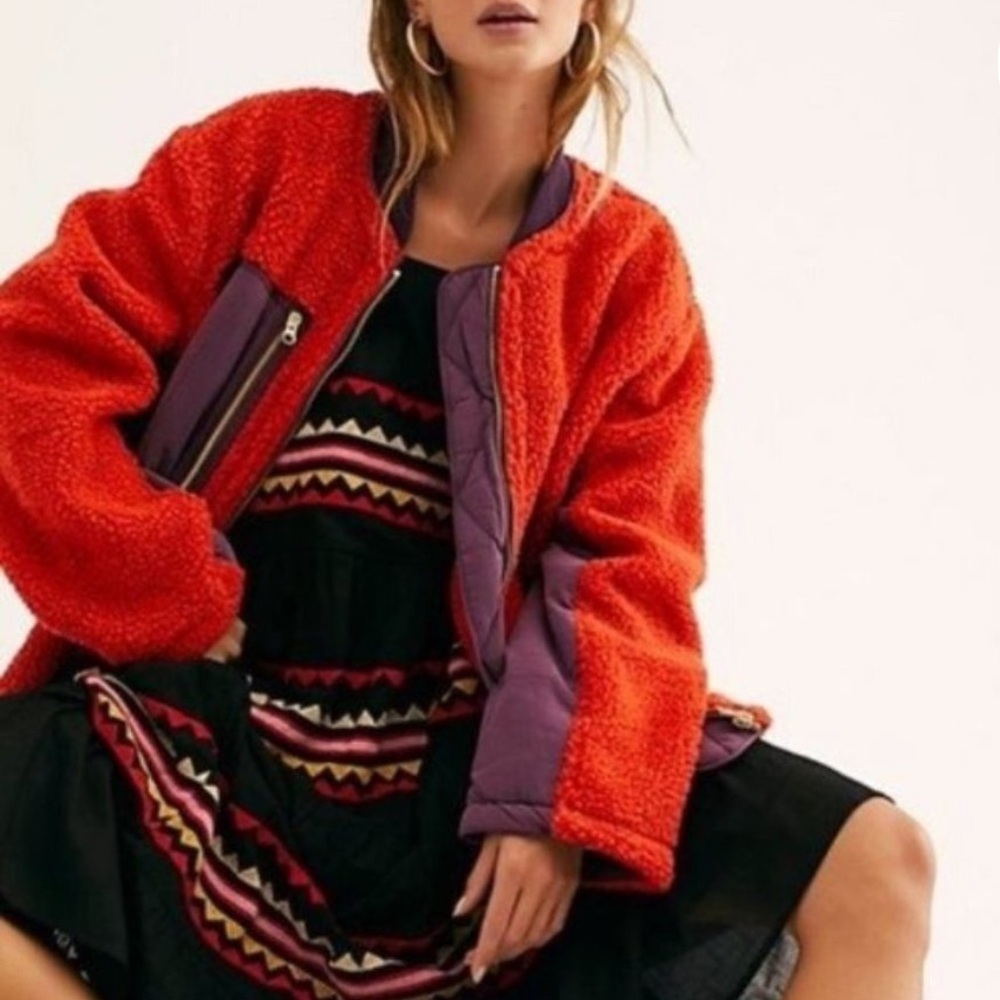 We the Free Coral and Purple Bomber Jacket
